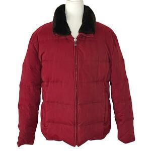 Marc New York Quilted Down Puffer Jacket Women's XL | Dark Red | Faux Fur Collar